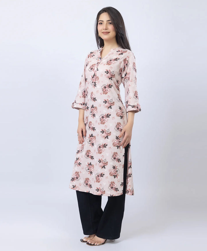 Floral Print Straight Silhouette Long Kurti