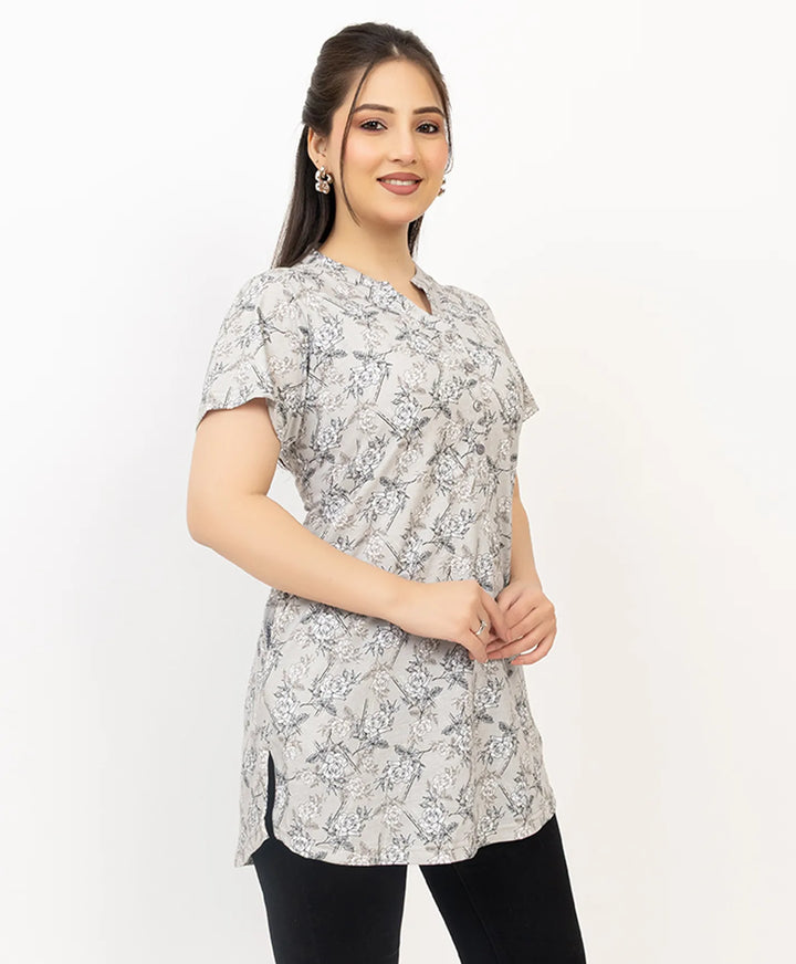 Floral Print Short Sleeve Tunic Kurti