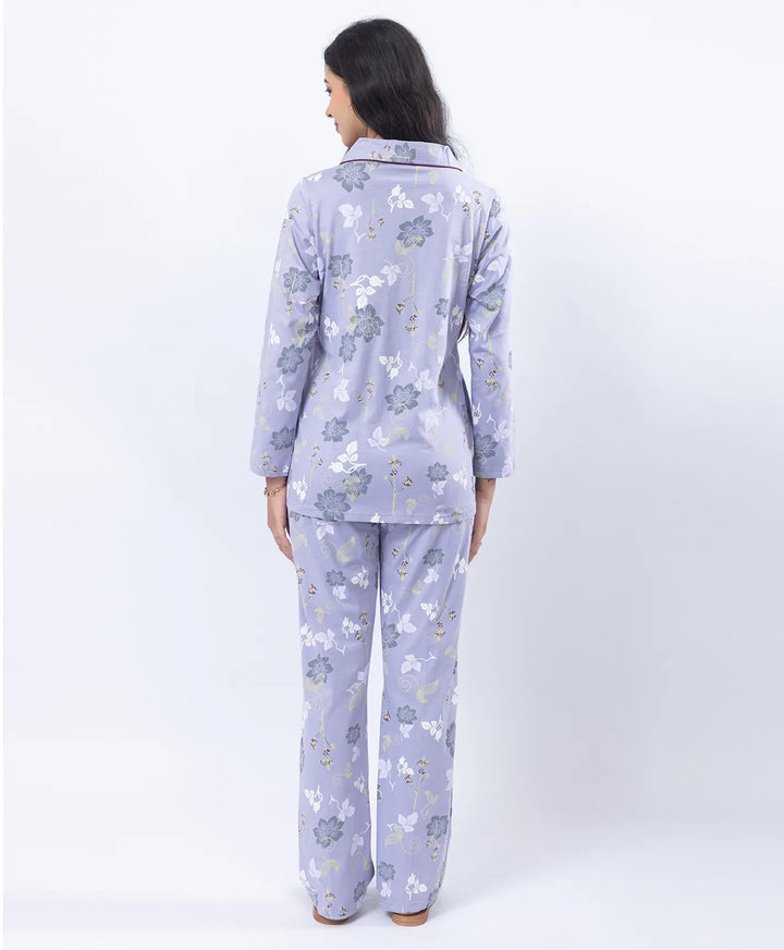 Printed Night Suit with Contrast Piping & Pockets