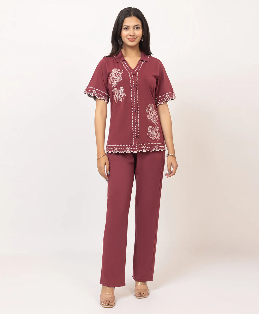Elegant Embroidered Front-Open Co-Ord Set