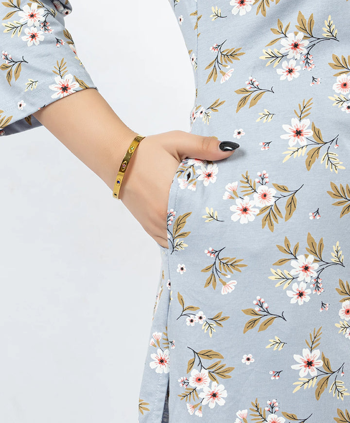 Quarter Sleeve Printed Cotton Kurta with Straight Pant Set