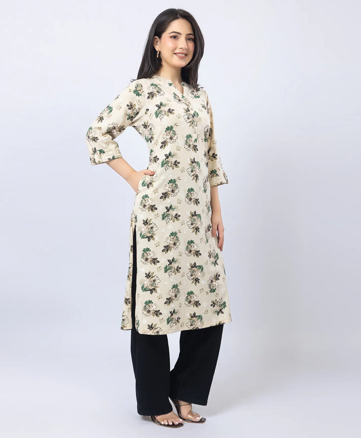 Floral Print Straight Silhouette Long Kurti