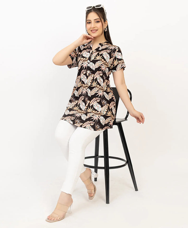 Floral Print Short Sleeve Tunic Kurti