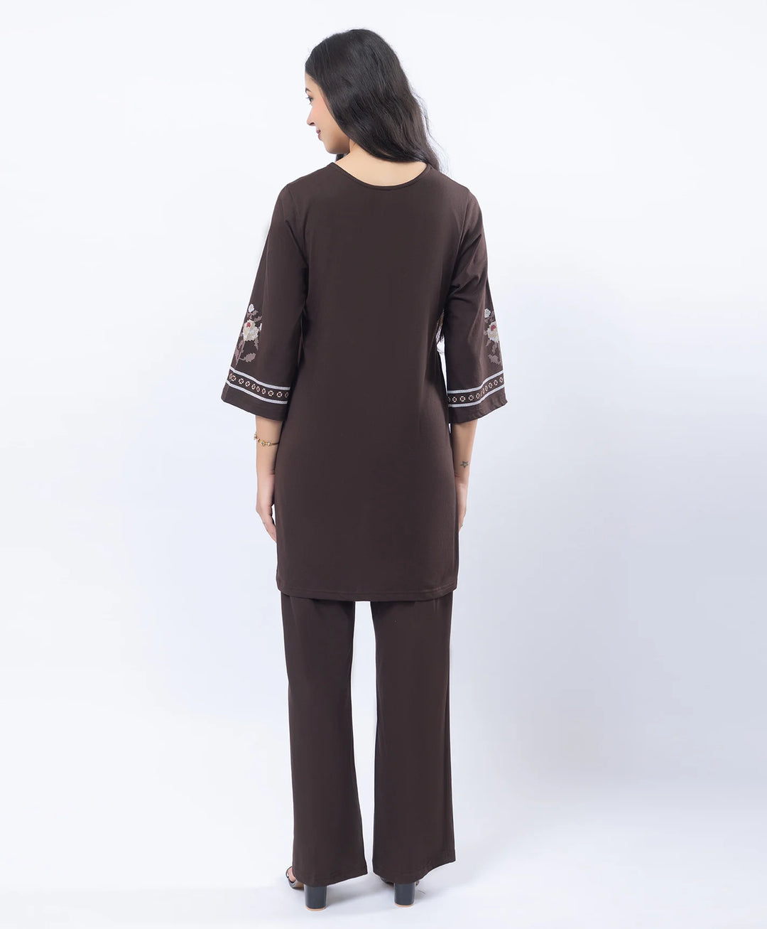 Floral Cross-Stitch Effect Pattern Printed Kurta Set