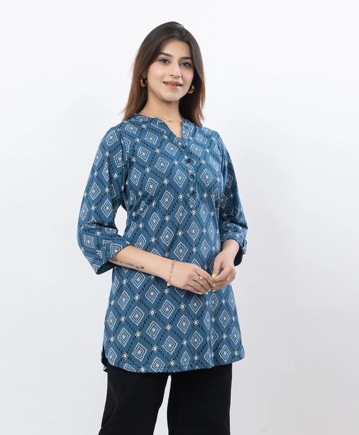 Floral Print Three-Quarter Sleeve Short Kurti