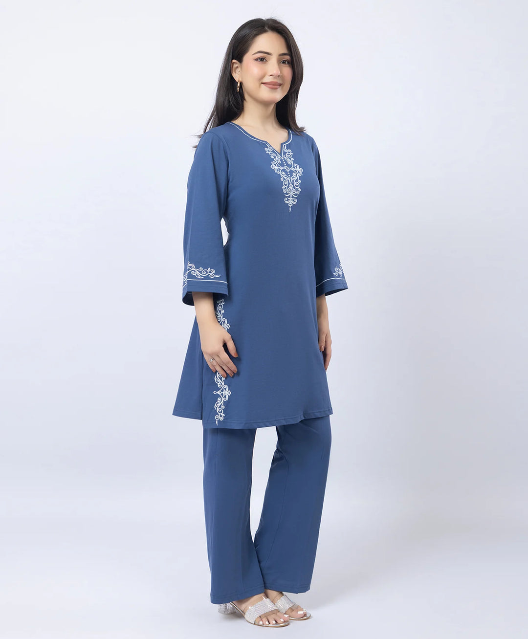 Embroidered V-Slit Straight Kurta Set