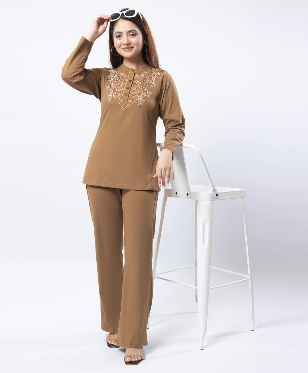 Embroidered Full Sleeve Mandarin Collar Co-Ord Set