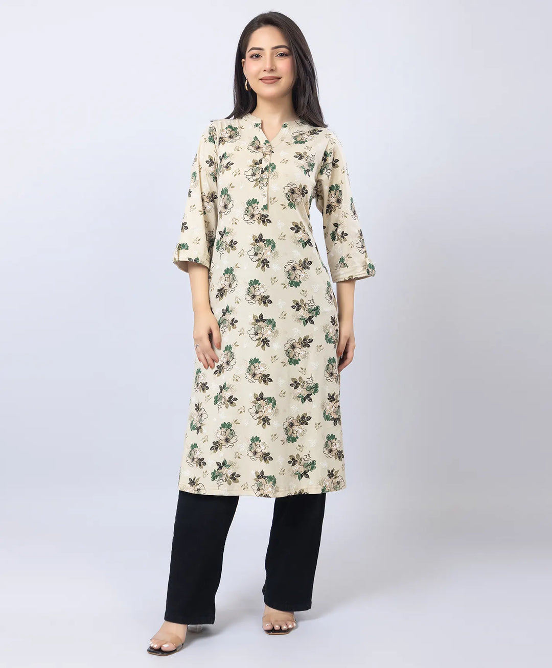Floral Print Straight Silhouette Long Kurti