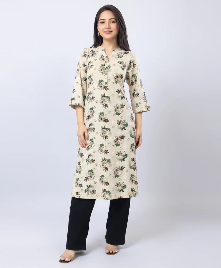 Floral Print Straight Silhouette Long Kurti