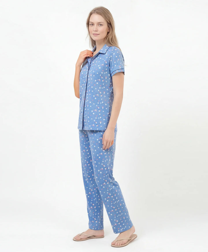 Collared Front Open Nightwear Set