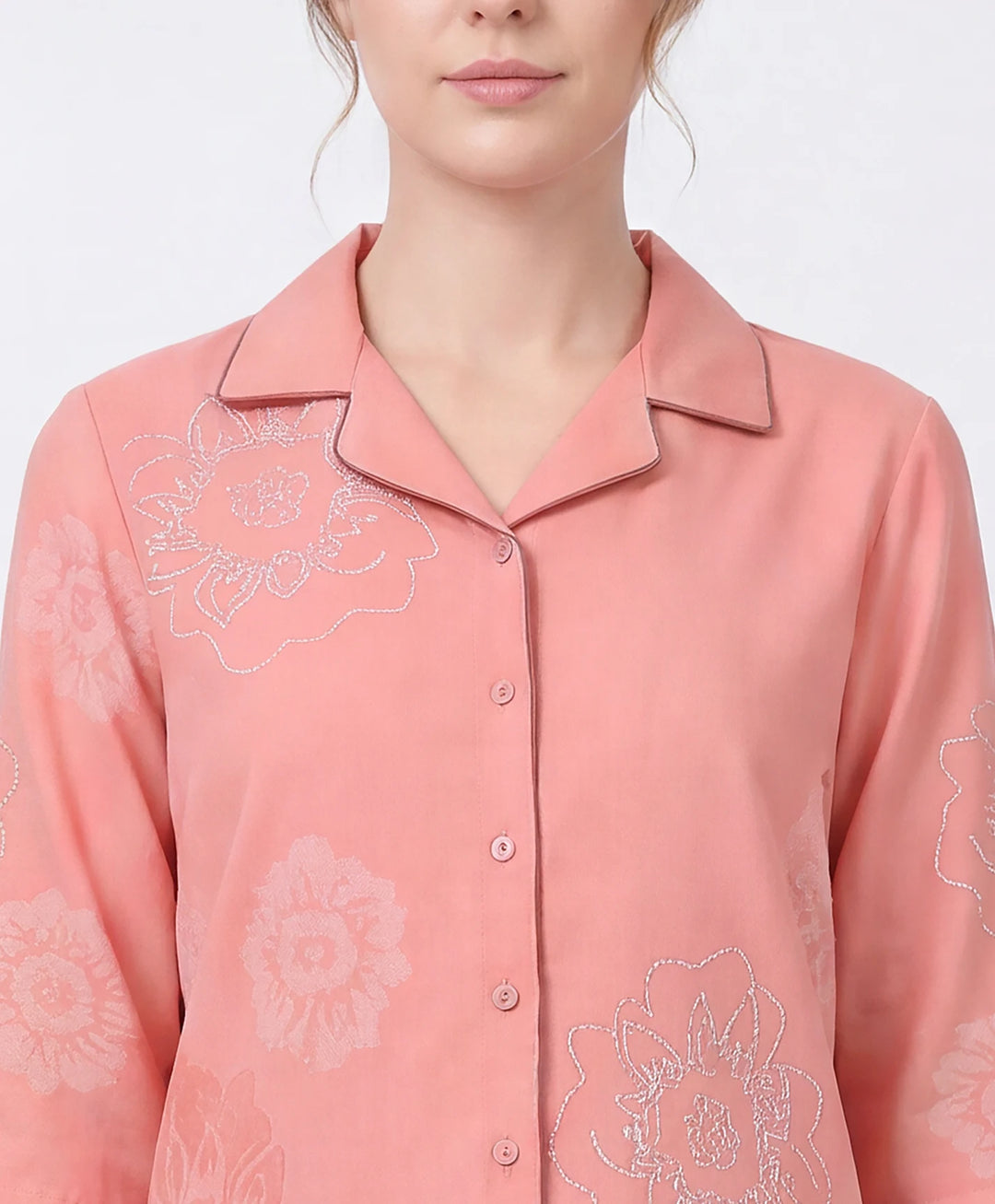 Printed Front Open Night Suit