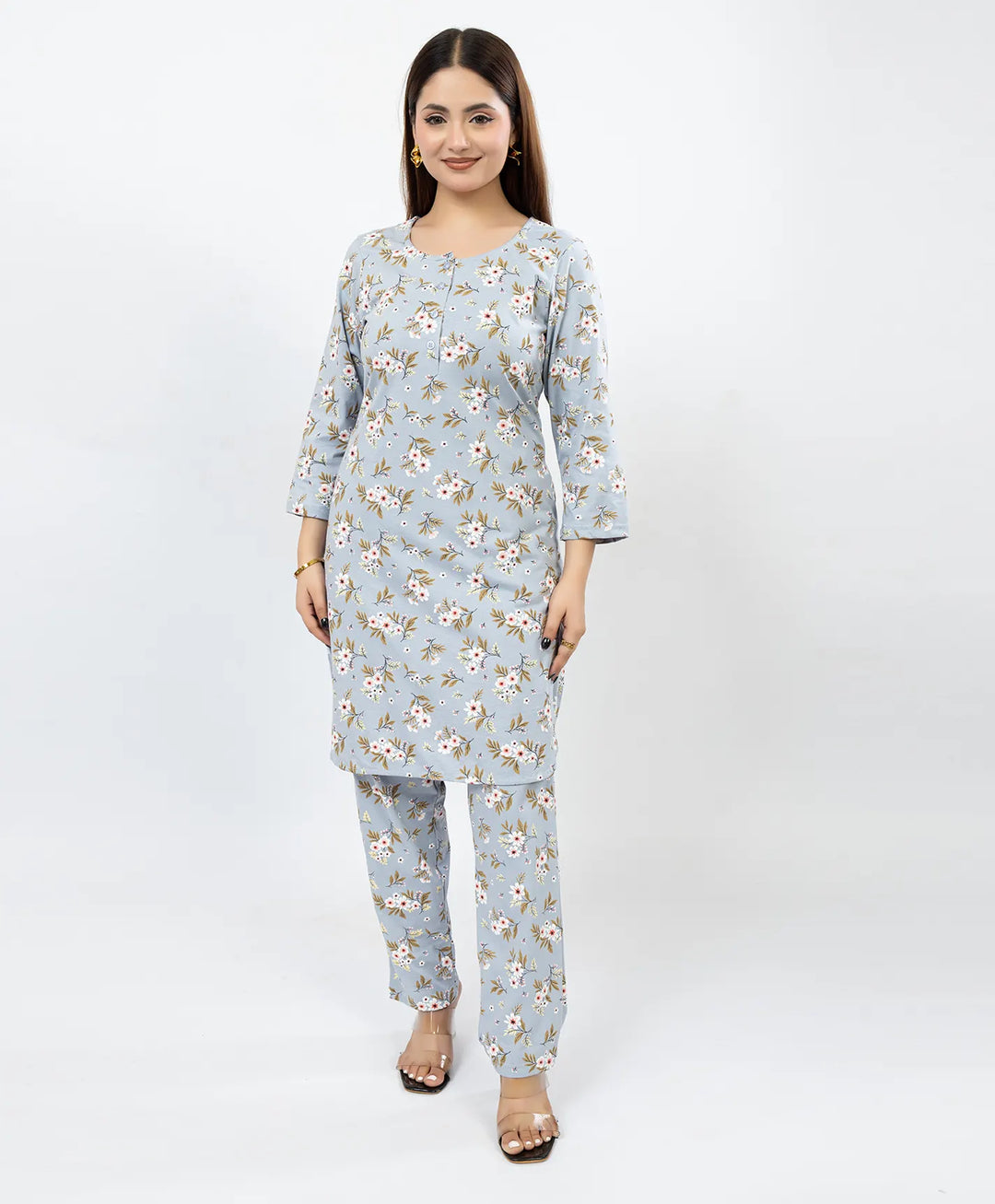 Quarter Sleeve Printed Cotton Kurta with Straight Pant Set