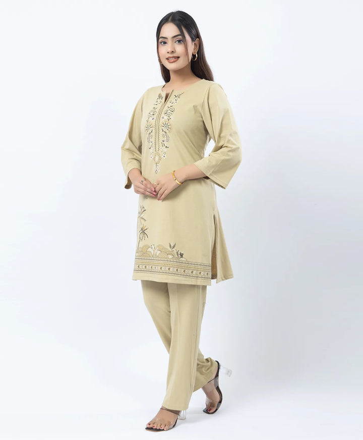 Premium Round Neck Border Printed Kurta Set with Straight-Fit Pants