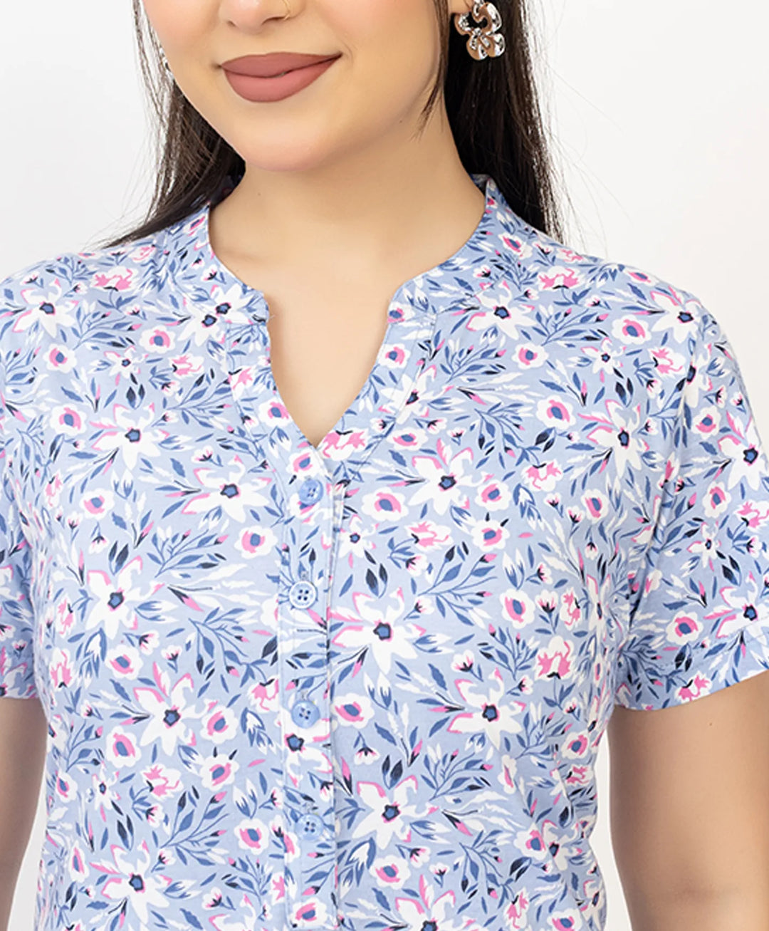 Floral Print Short Sleeve Tunic Kurti