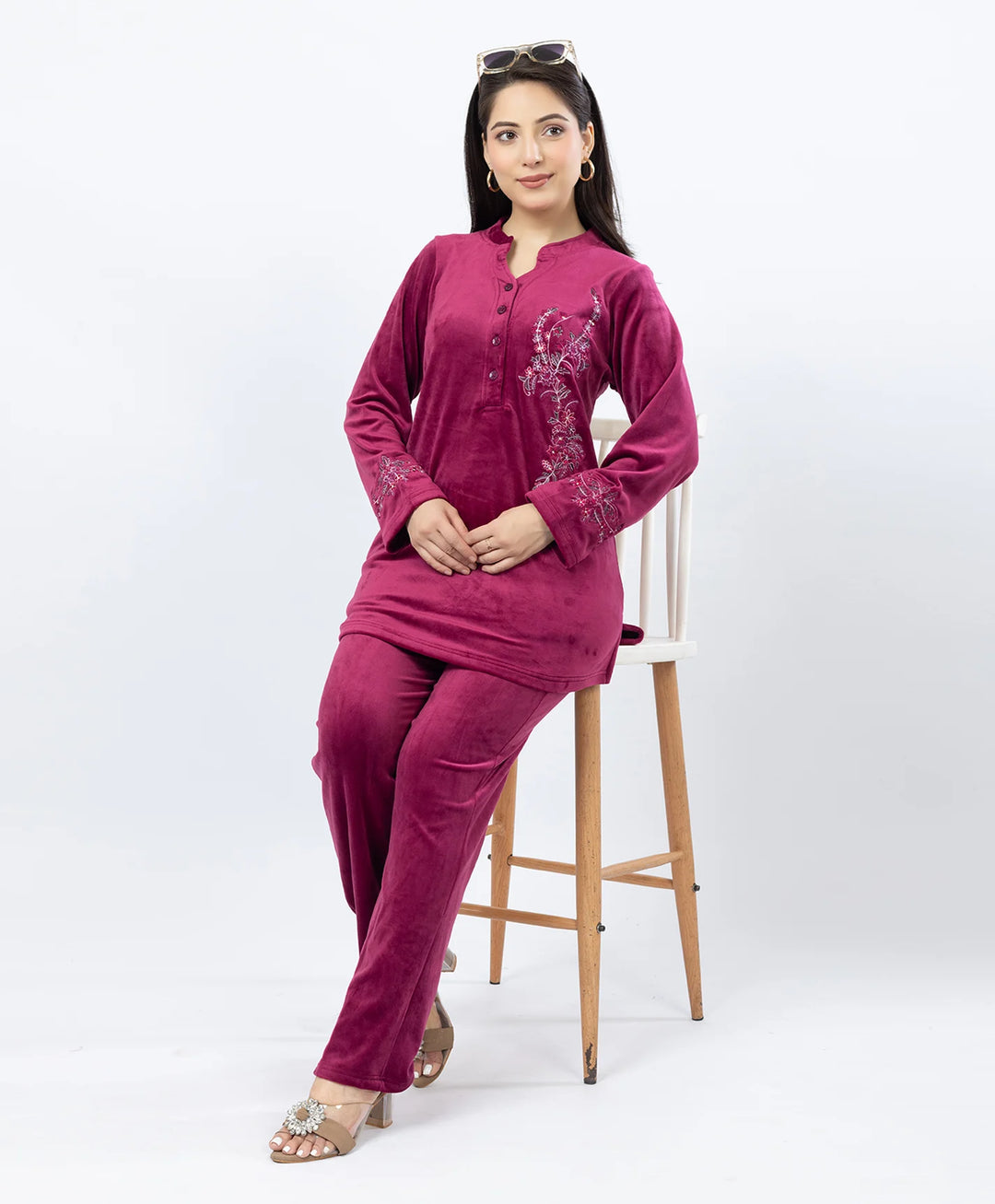 Premium Kurta Set with Band Neck and Sparkle Print