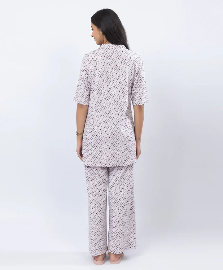 Front-Open Printed Wide-Leg Night Suit