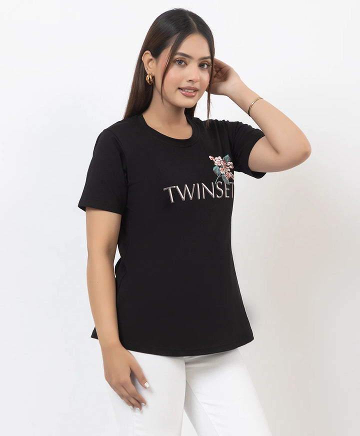 Premium Graphic Print Round Neck Short Sleeve Top