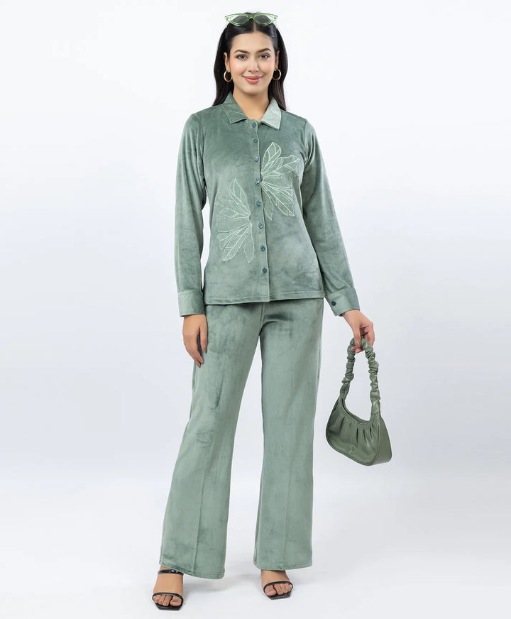 Premium Full Sleeve Casual Collar Button-Down Top and Straight Lower Co-ord Set