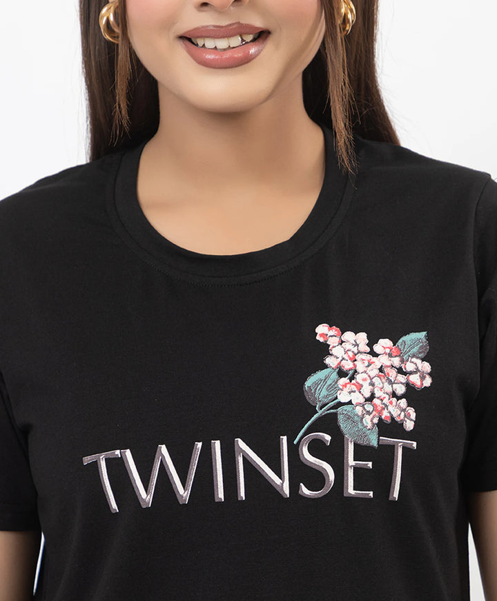 Premium Graphic Print Round Neck Short Sleeve Top
