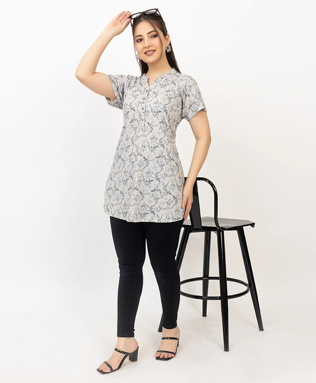 Floral Print Short Sleeve Tunic Kurti