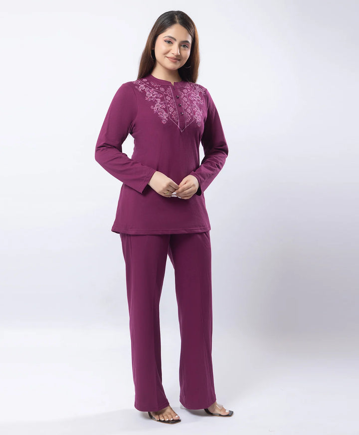 Embroidered Full Sleeve Mandarin Collar Co-Ord Set