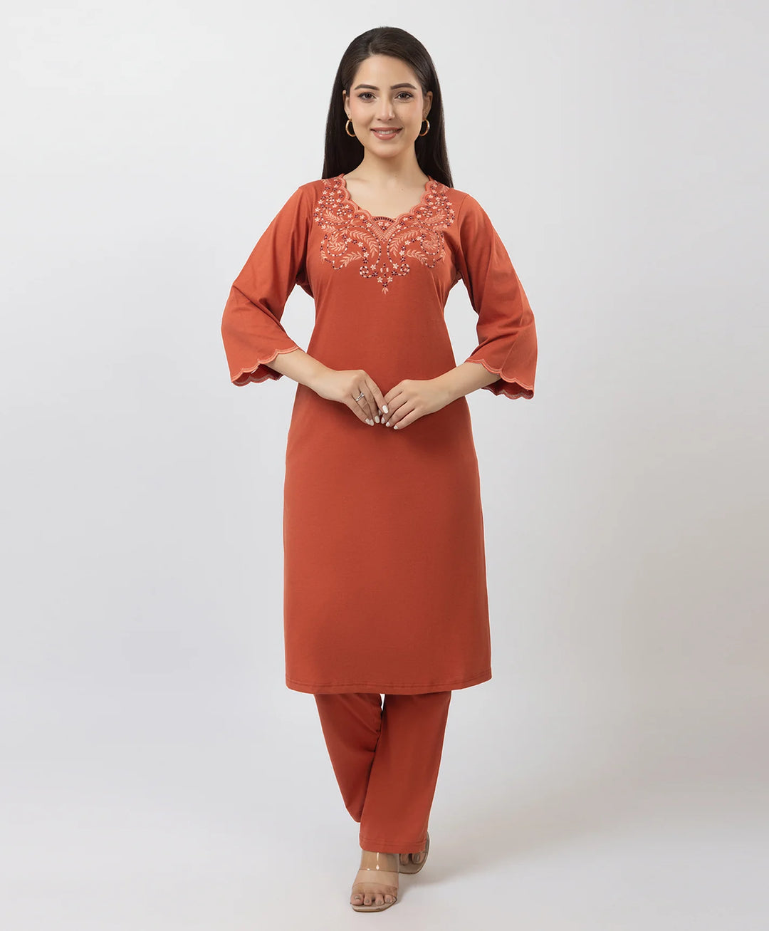 Straight-Cut Embroidered Kurta with Pants