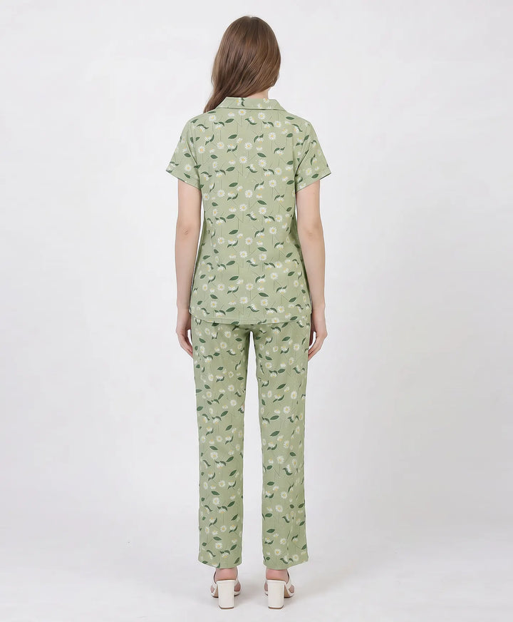 Floral Charm Front Open Night Suit