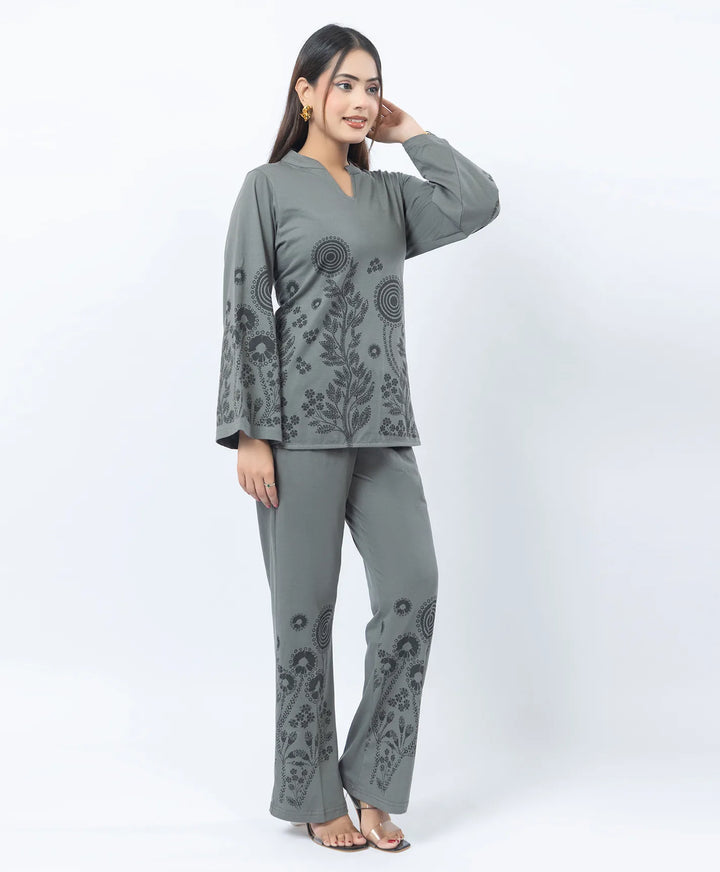 V-Notch Floral Tunic & Coordinated Printed Bottom Co-Ord Set