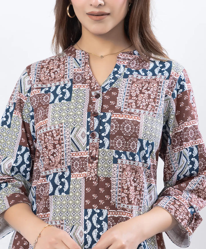 Floral Print Three-Quarter Sleeve Short Kurti