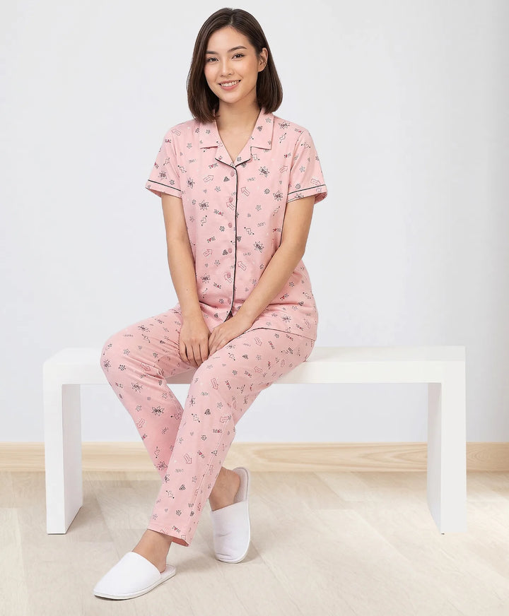 Collared Front Open Nightwear Set