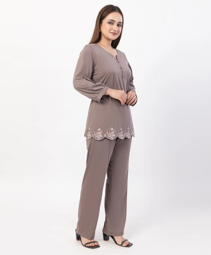 Floral Cut Work Hem Kurta Set with fitted Cuffed Sleeves