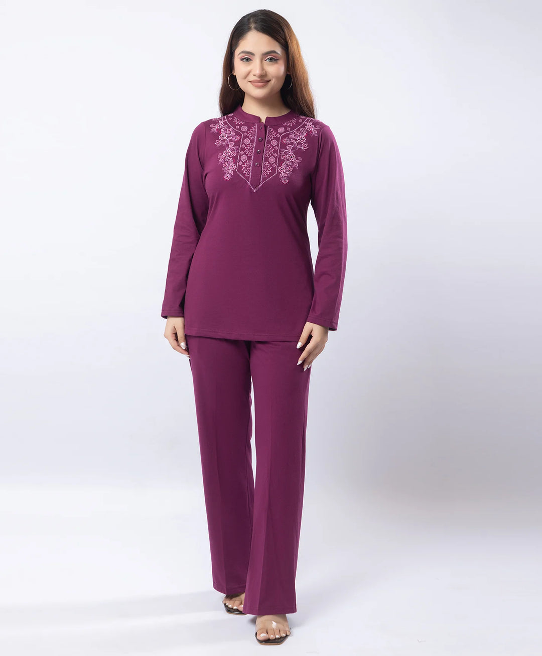Embroidered Full Sleeve Mandarin Collar Co-Ord Set