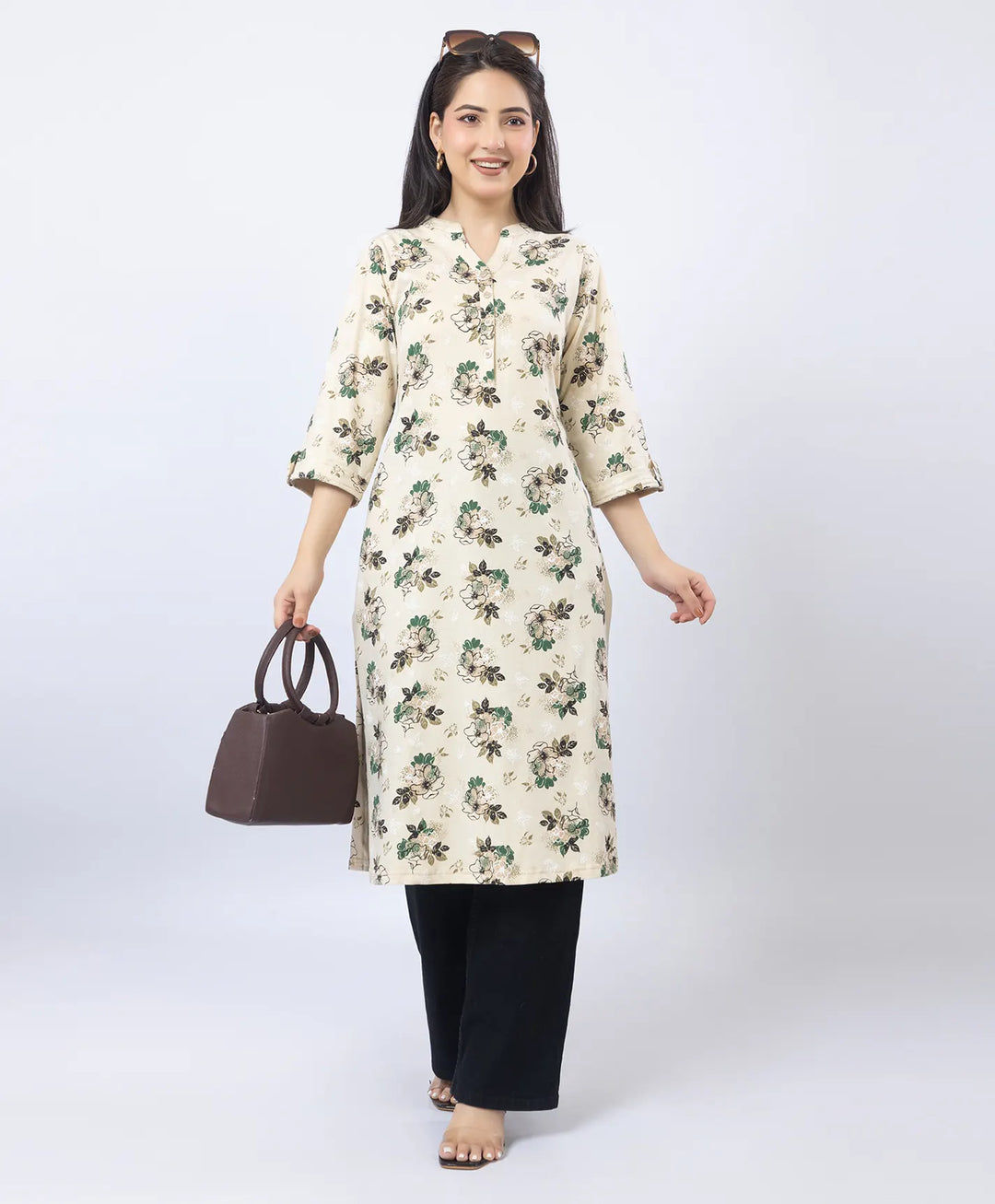 Floral Print Straight Silhouette Long Kurti