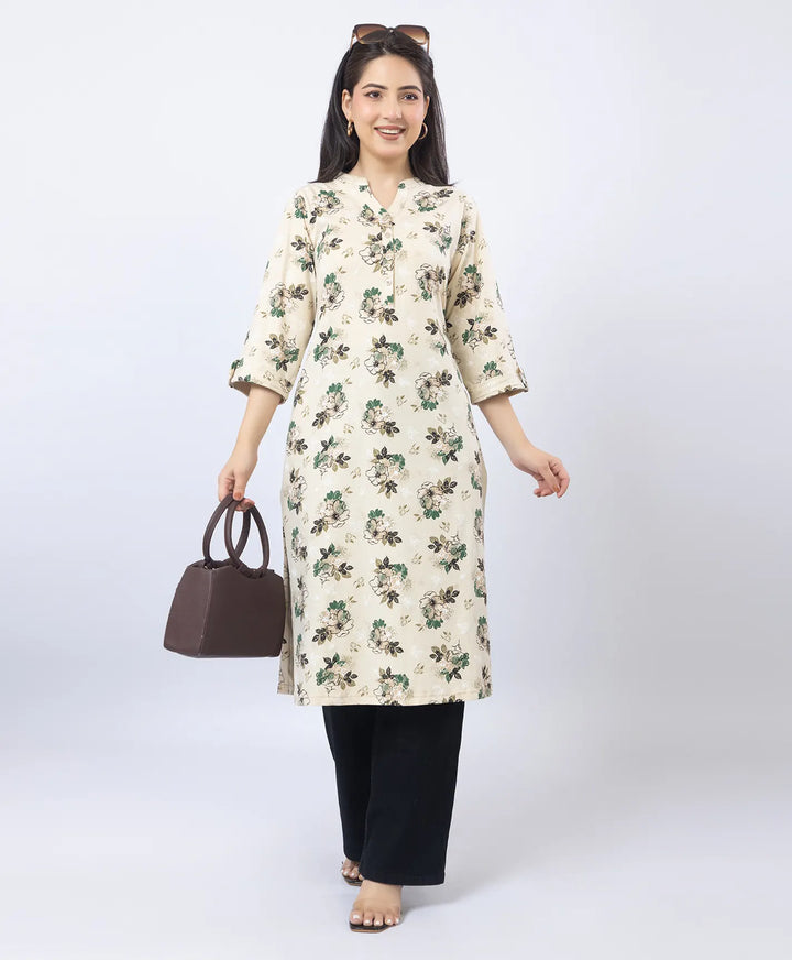 Floral Print Straight Silhouette Long Kurti