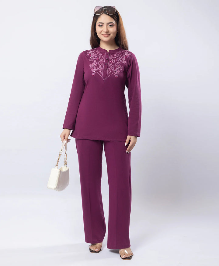 Embroidered Full Sleeve Mandarin Collar Co-Ord Set