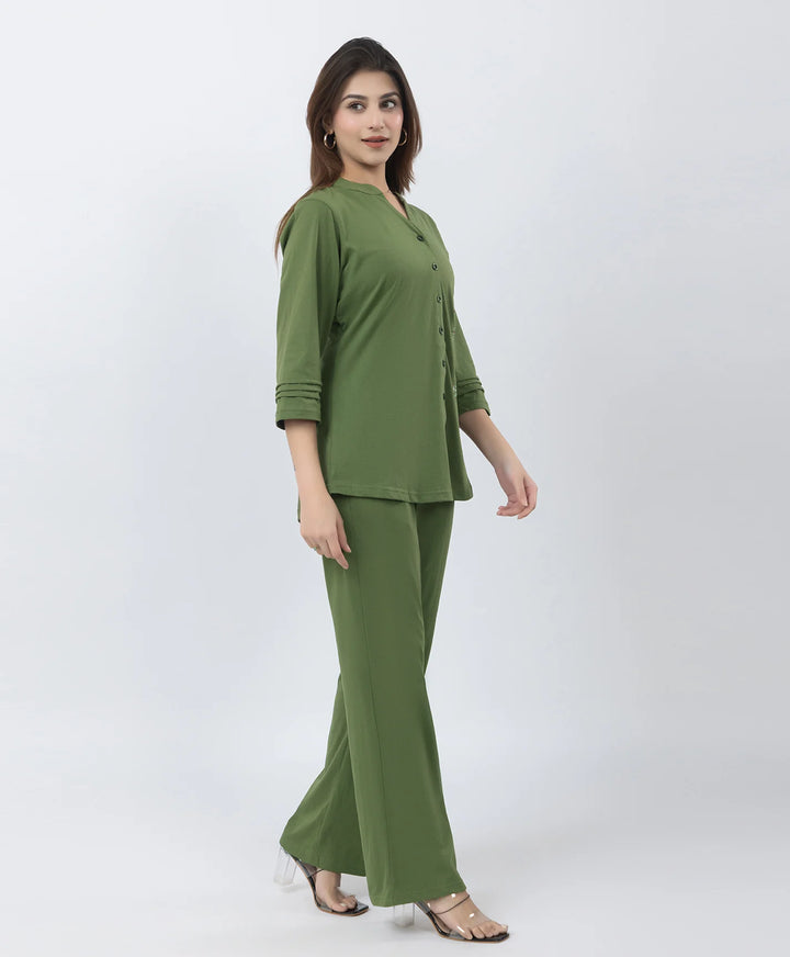 Front-Open Casual Embroidered Co-Ord Set