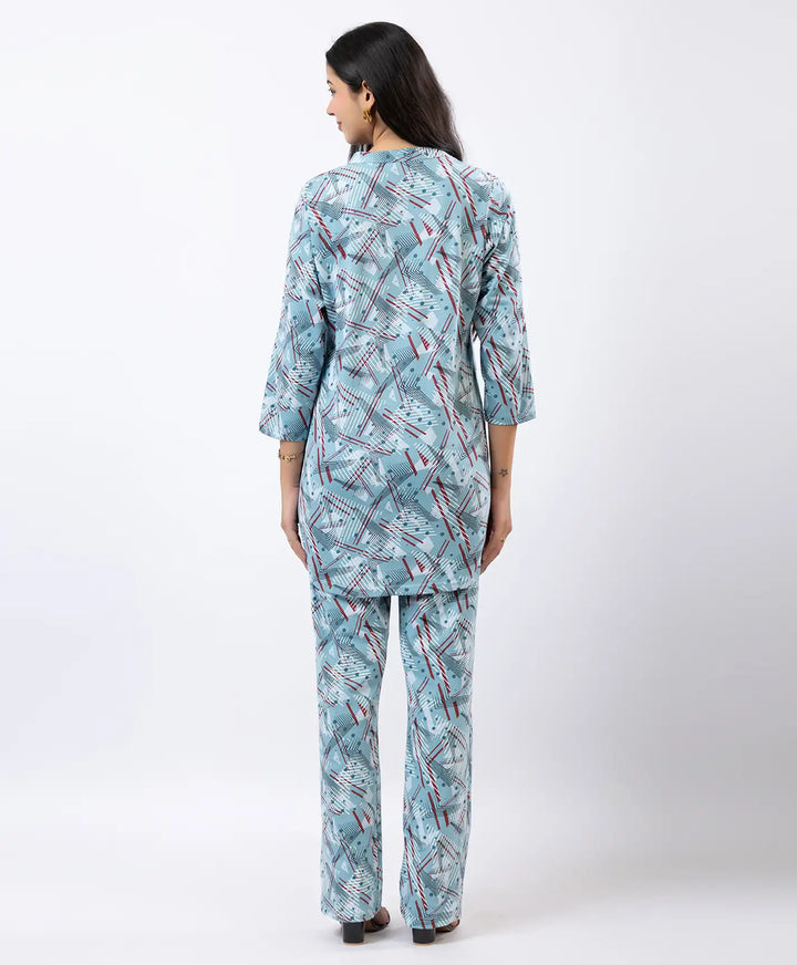 Relaxed Fit Printed Notch Neck Kurta & Straight Pants Set
