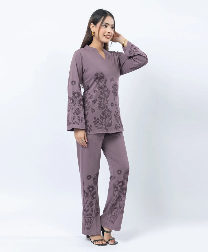 V-Notch Floral Tunic & Coordinated Printed Bottom Co-Ord Set