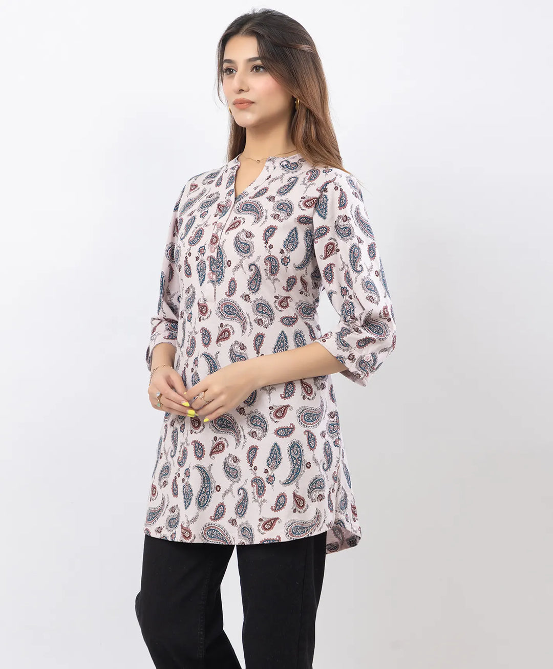 Floral Print Three-Quarter Sleeve Short Kurti