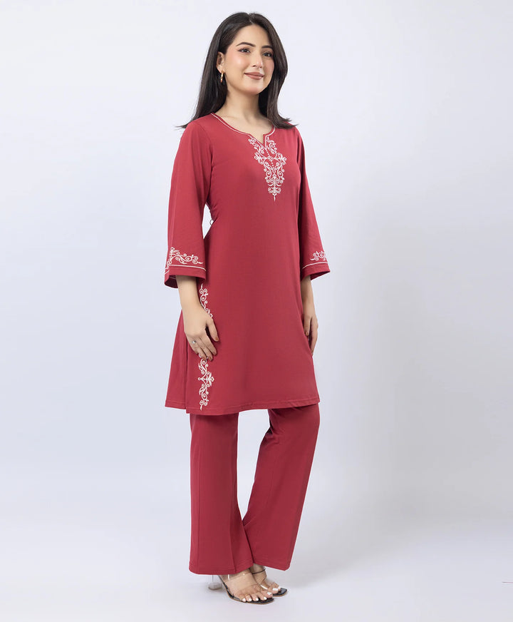 Embroidered V-Slit Straight Kurta Set