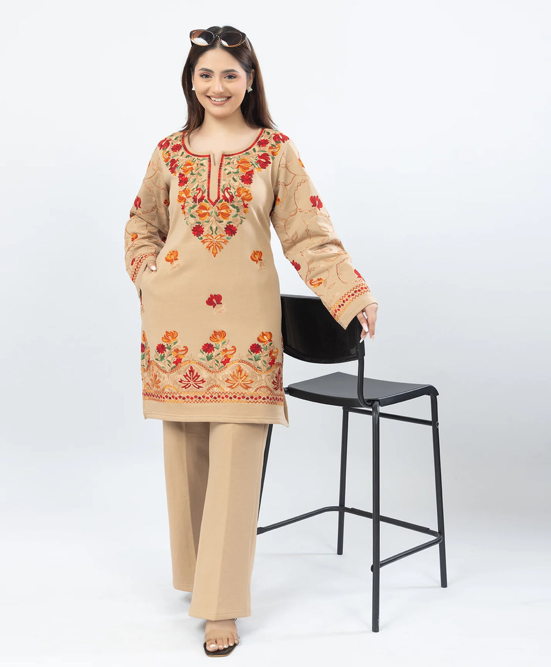 Straight Kurta Set with Kashmiri Embroidery.