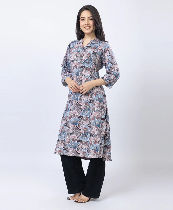 Floral Print Straight Silhouette Long Kurti