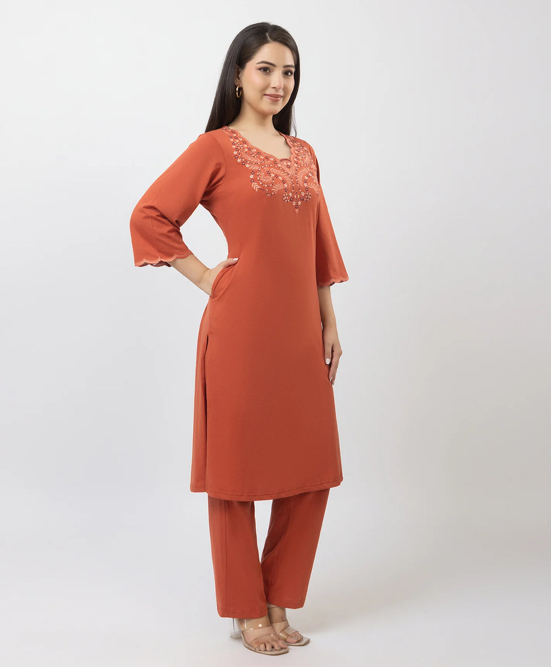Straight-Cut Embroidered Kurta with Pants