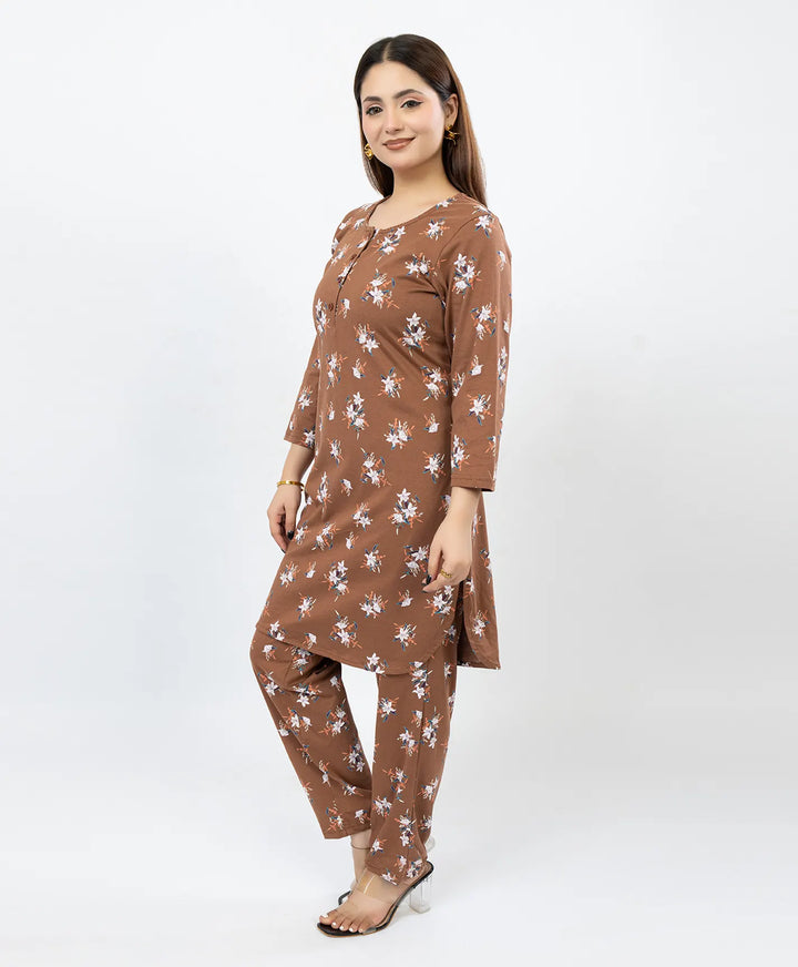 Quarter Sleeve Printed Cotton Kurta with Straight Pant Set
