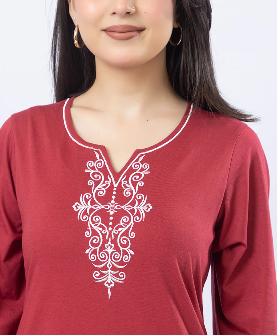 Embroidered V-Slit Straight Kurta Set