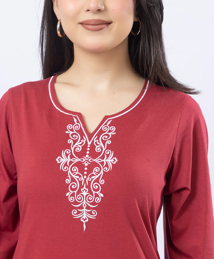 Embroidered V-Slit Straight Kurta Set