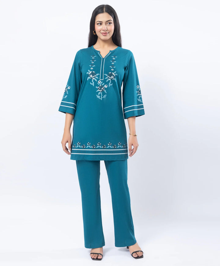 Floral Cross-Stitch Effect Pattern Printed Kurta Set