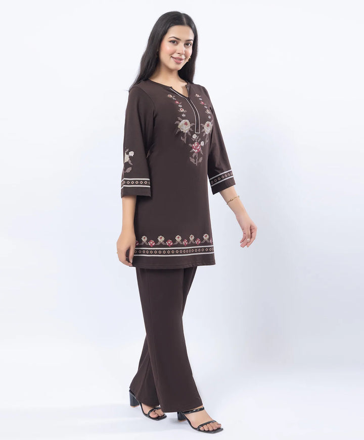 Floral Cross-Stitch Effect Pattern Printed Kurta Set