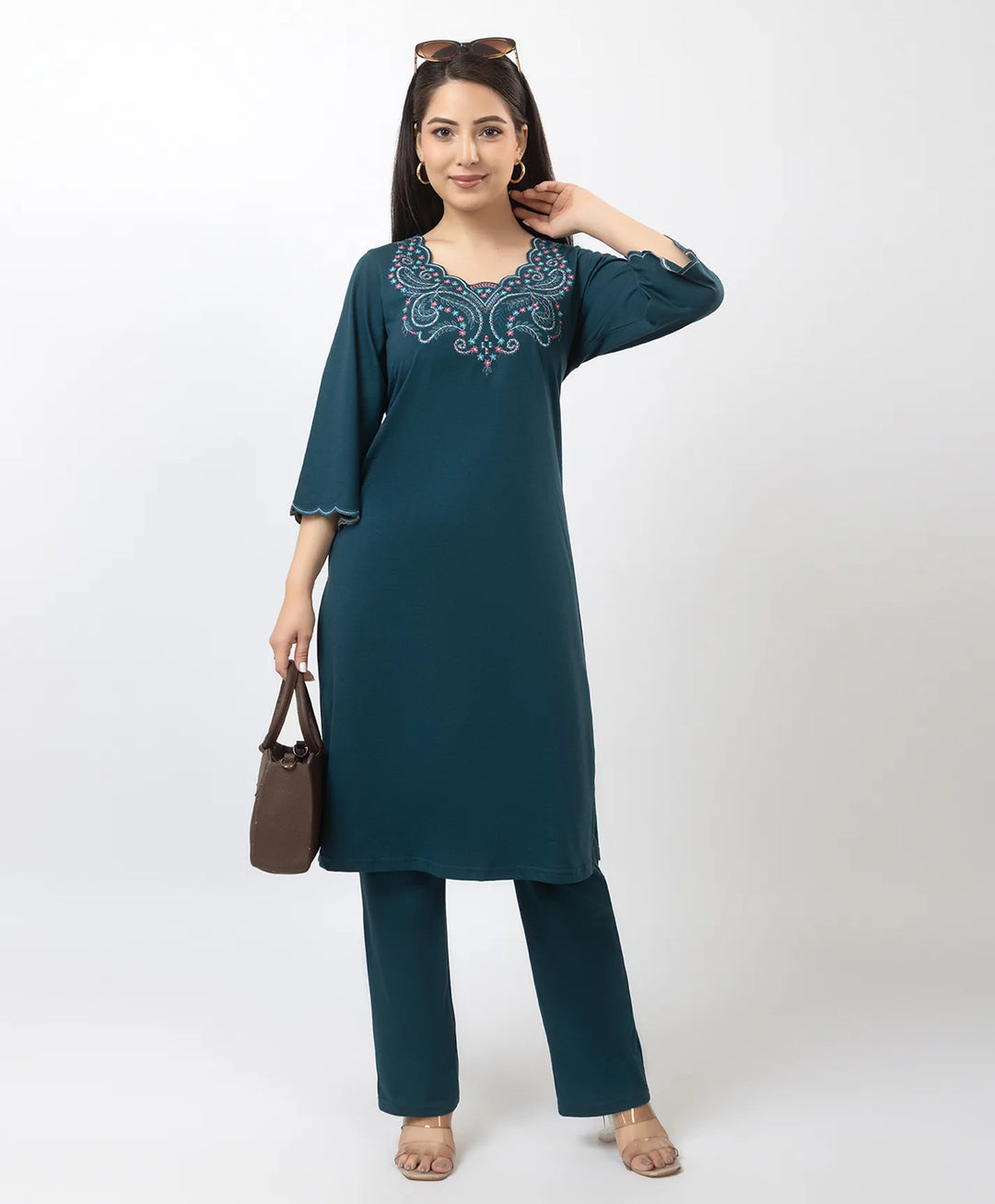 Straight-Cut Embroidered Kurta with Pants