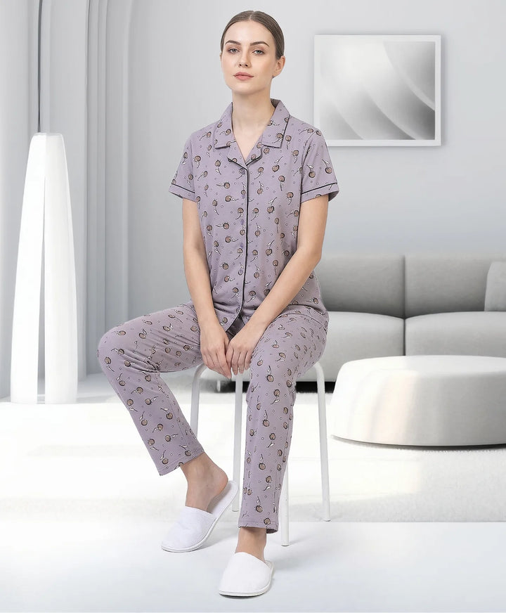 Collared Front Open Nightwear Set